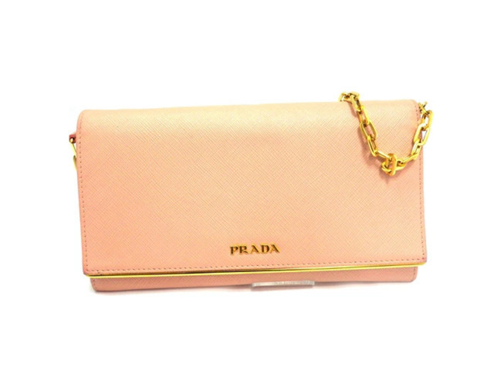 Prada Bag Shoulder Chain Wallet Saffiano Pink
